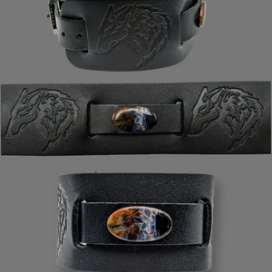 Pietersite on Wolf  Leather Bracelet