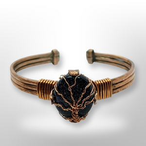 Blue Goldstone tree of life , Copper Bracelet. -Handmade by Raven Stone