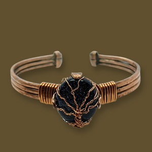 Blue Goldstone tree of life , Copper Bracelet. -Handmade by Raven Stone