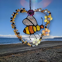 Load image into Gallery viewer, Sun Catcher- Stained Glass Bee in heart -Echo of a Stone