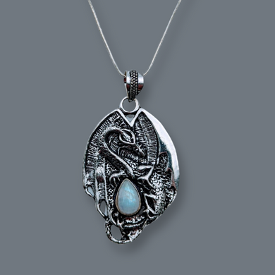 925 Sterling Silver, Dragon with Moonstone, 20
