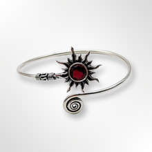 Load image into Gallery viewer, 925 Sterling Silver,Sun with Garnet, Cuff Bracelet.