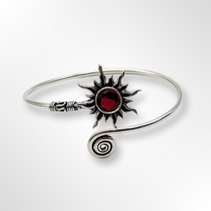 925 Sterling Silver,Sun with Garnet, Cuff Bracelet.