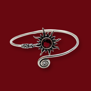 925 Sterling Silver,Sun with Garnet, Cuff Bracelet.