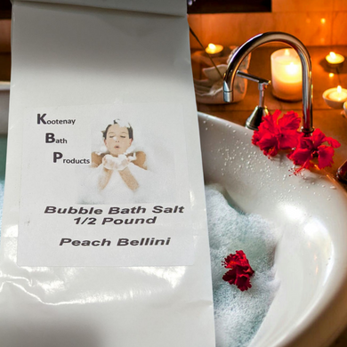 Peach Bellini Bubble bath salt 1/2 pound   Kootenay Bath Products - Local pick up