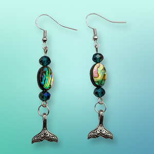 925 Sterling Silver Hook, Abalone shell, Whale tail Earrings