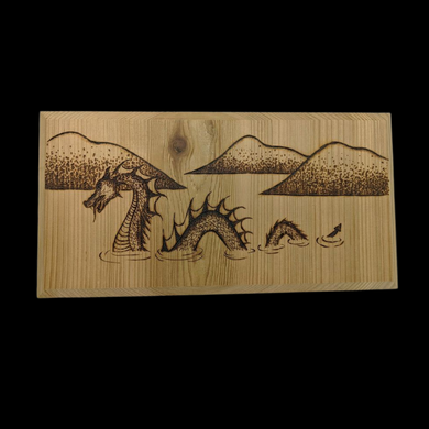 Wood burning -Sea Monster on Cedar