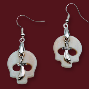 Gothic- 925 Sterling Silver hook, Skull & Dagger, Earrings