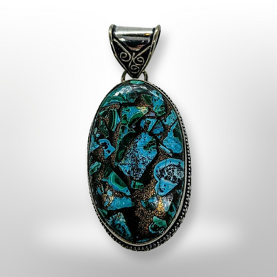 Malachite, Chrysocolla & Copper, 925 Sterling Silver, 1.5