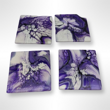 Load image into Gallery viewer, Purple Resin Coated Acrylic Flow  Coasters- Handmade by Lisa