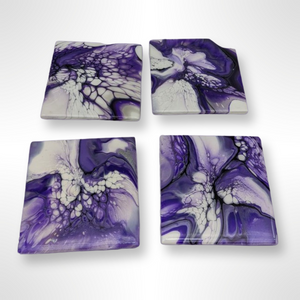 Purple Resin Coated Acrylic Flow  Coasters- Handmade by Lisa