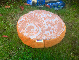 Small Meditation Cushion Orange Paisley  Local Delivery or pick up - Echo of a Stone 